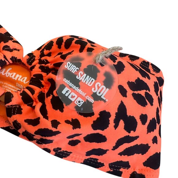 Cabana Del Sol Neon Orange Animal Print Bikini Top Strapless Swimsuit Small NWT - Picture 5 of 9